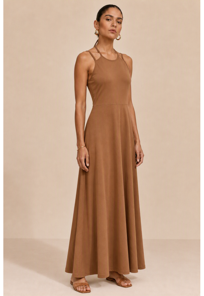 Vestido Longo Liso Amarração Duas Alças