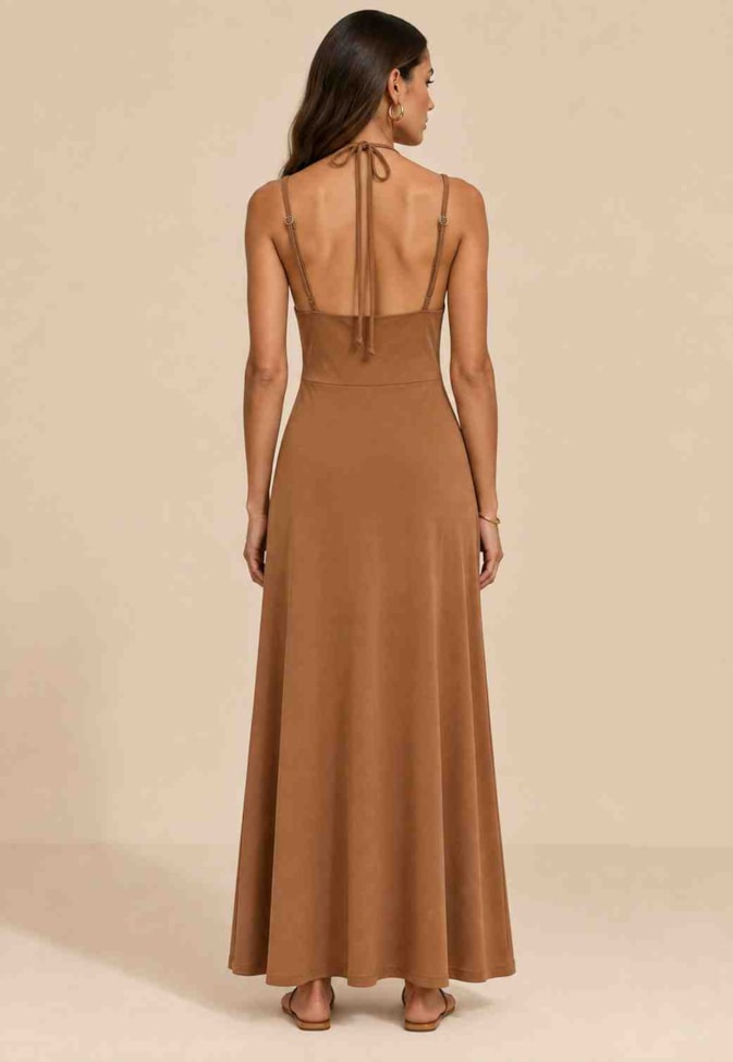 Vestido Longo Liso Amarração Duas Alças
