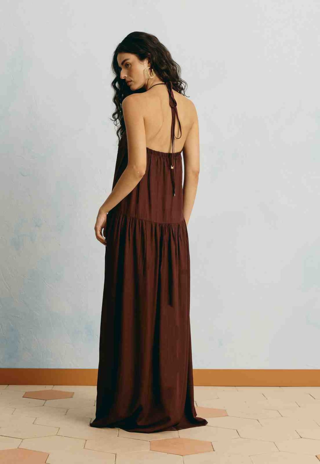 Vestido Longo Liso Amarração Rolotê