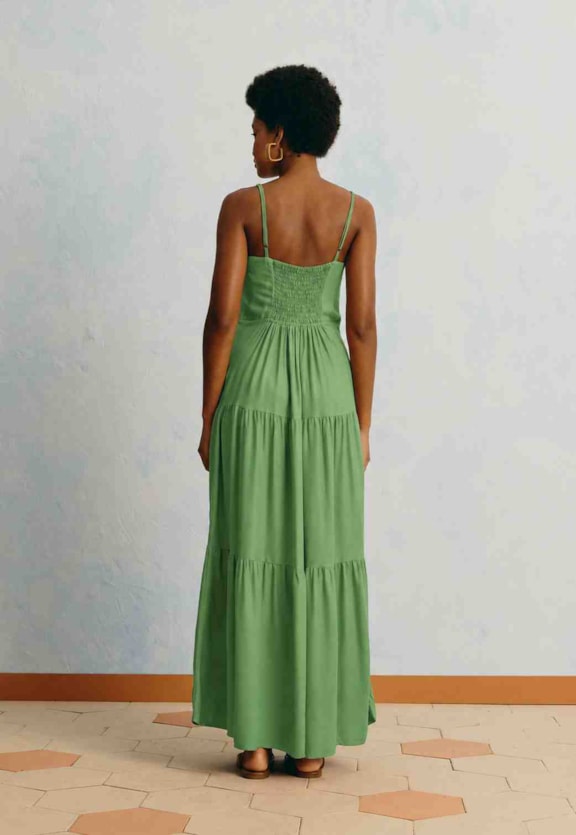 Vestido Longo Liso Detalhe Busto Vista Traseira