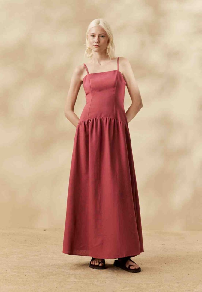 Vestido Longo Liso Drop Waist 