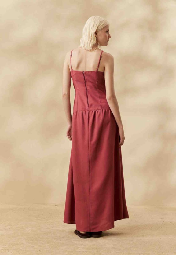 Vestido Longo Liso Drop Waist  Vista Traseira