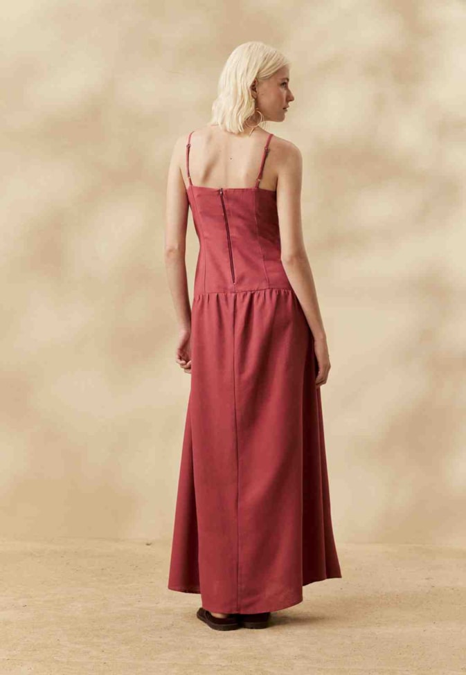 Vestido Longo Liso Drop Waist 