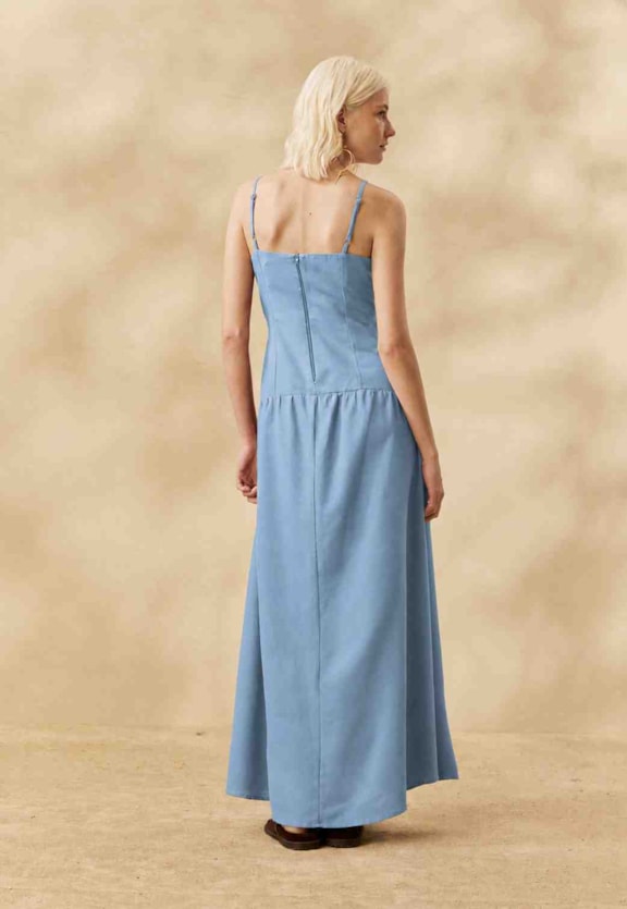 Vestido Longo Liso Drop Waist  Vista Traseira