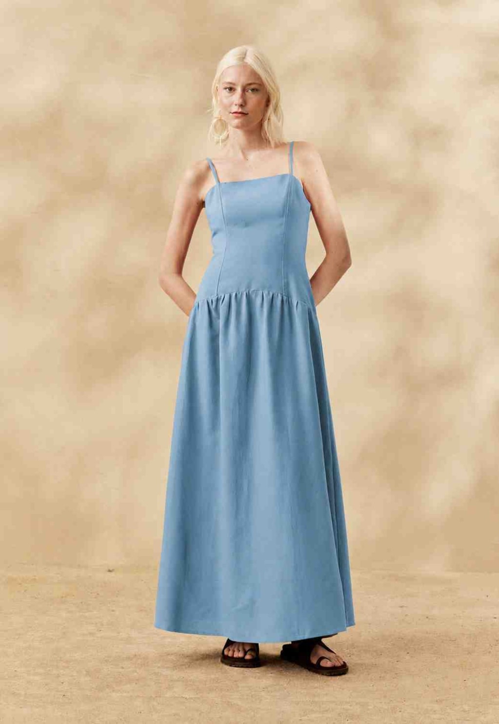 Vestido Longo Liso Drop Waist 