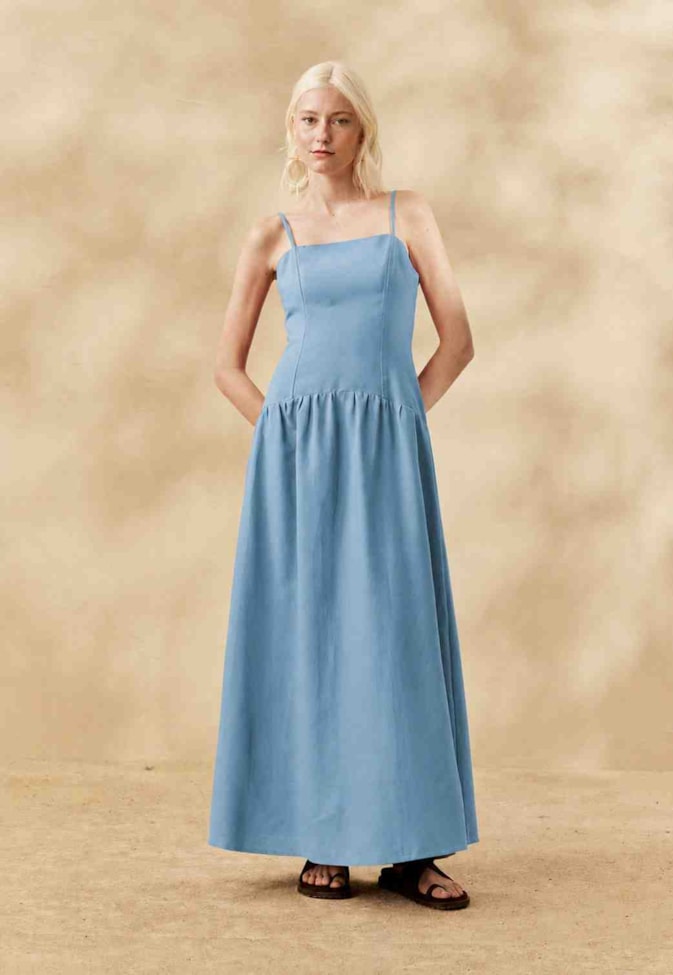 Vestido Longo Liso Drop Waist 