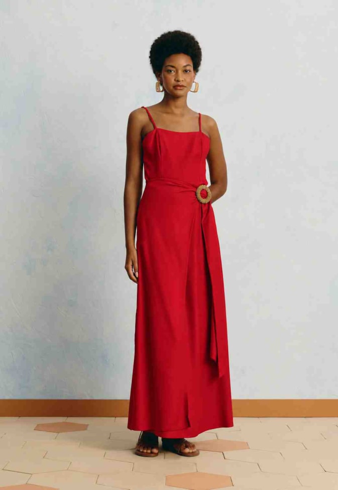 Vestido Longo Liso Fivela 
