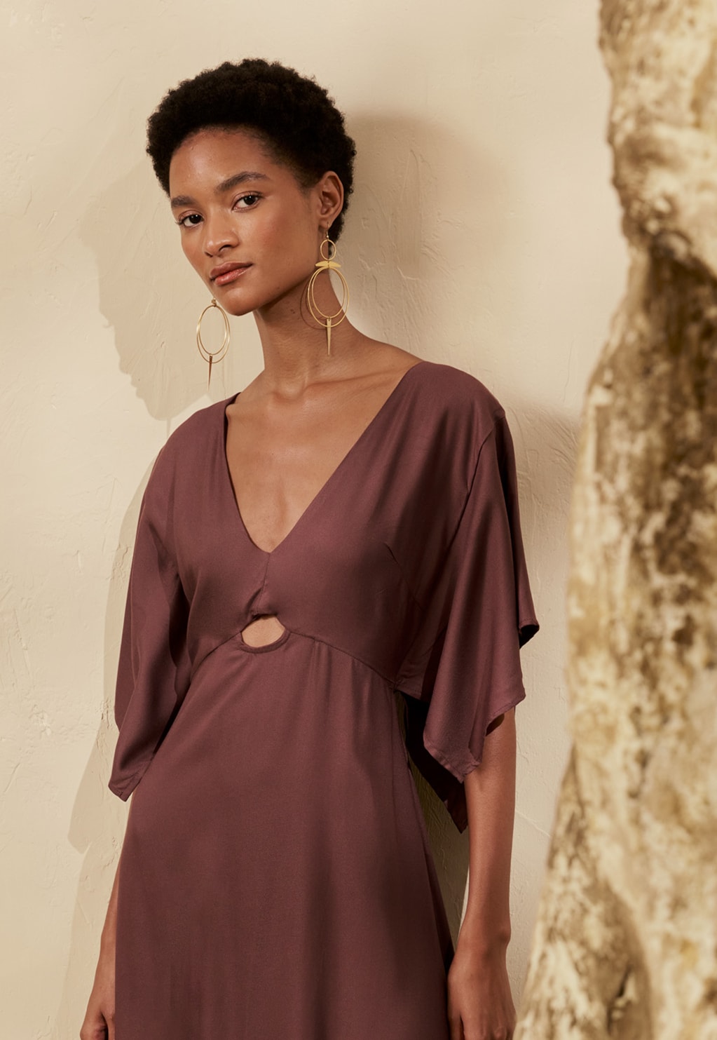 Vestido Longo Liso Manga Ampla