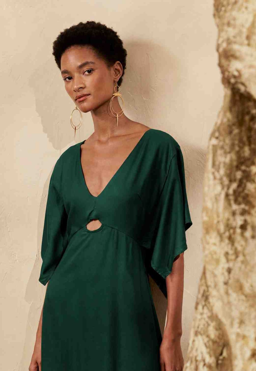 Vestido Longo Liso Manga Ampla