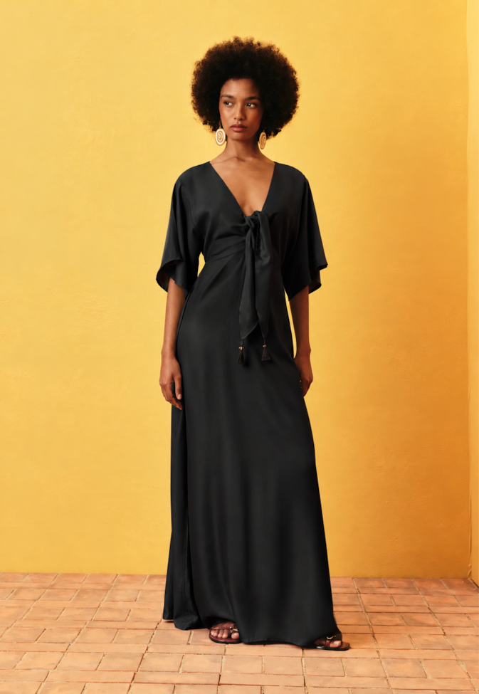 Vestido Longo Liso Manga Ampla
