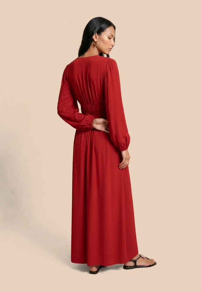 Vestido Longo Liso Manga Longa 