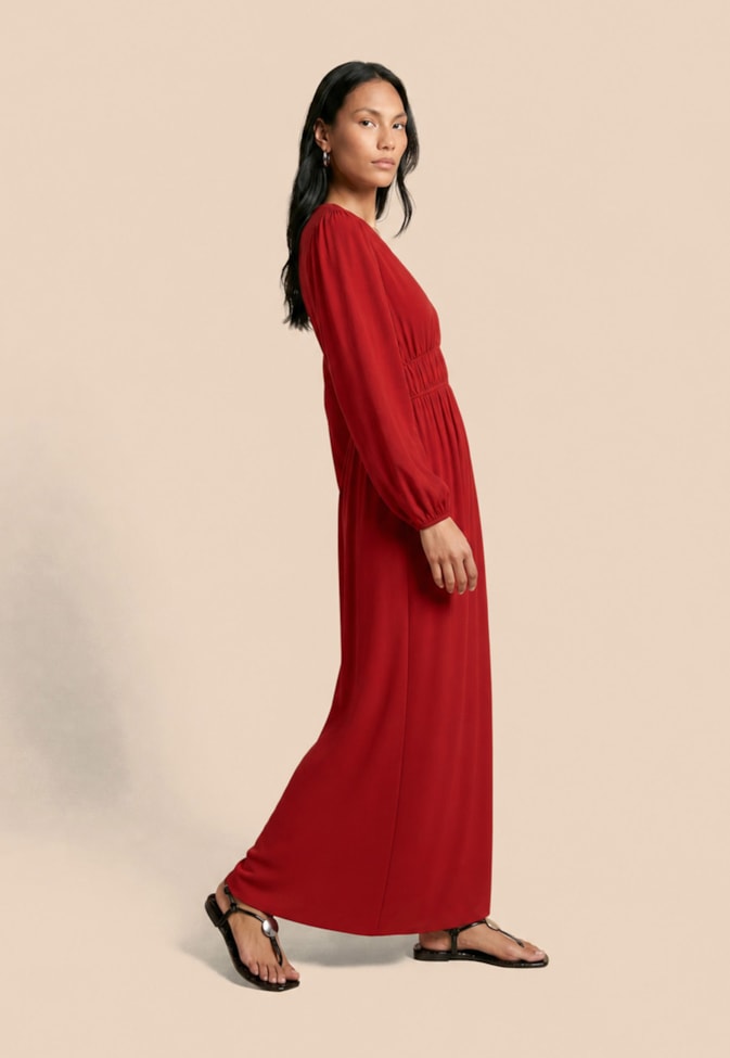 Vestido Longo Liso Manga Longa 