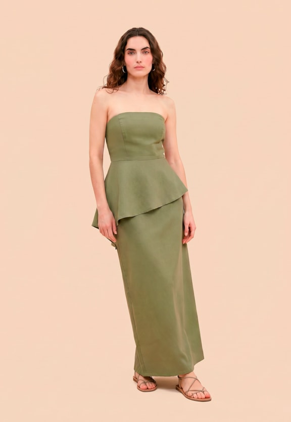 Vestido Longo Liso Peplum Vista Frontal