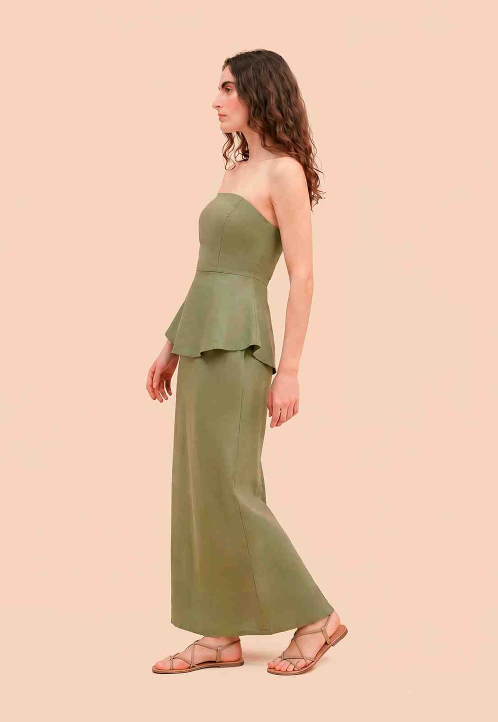 Vestido Longo Liso Peplum