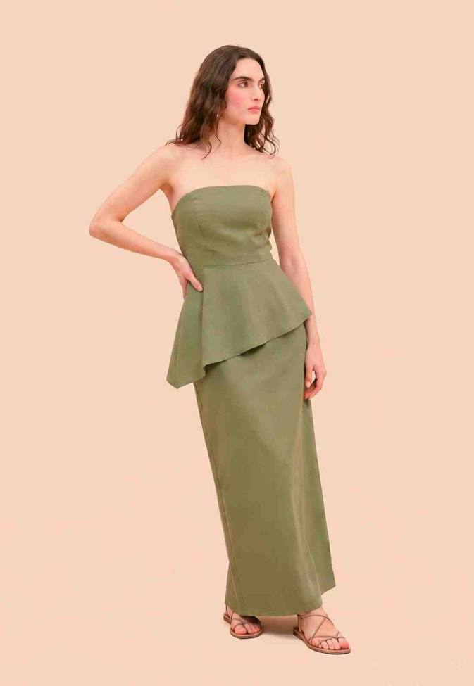 Vestido Longo Liso Peplum
