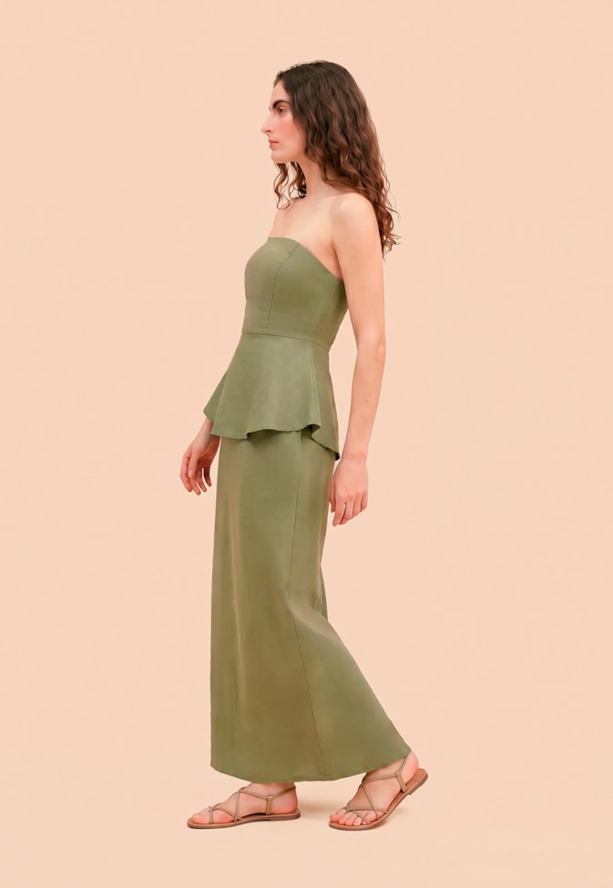 Vestido Longo Liso Peplum