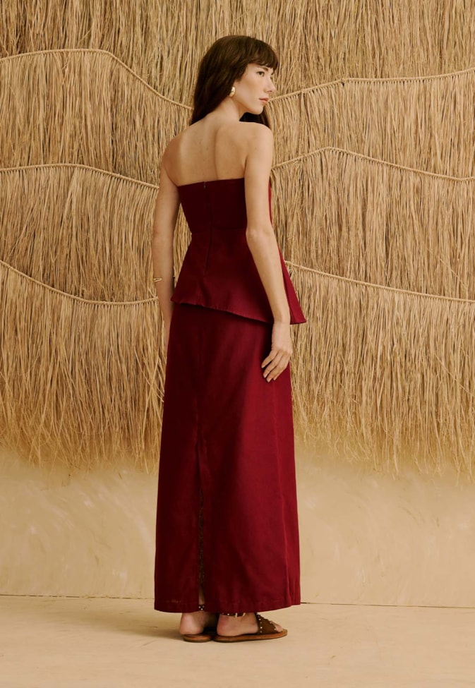 Vestido Longo Liso Peplum