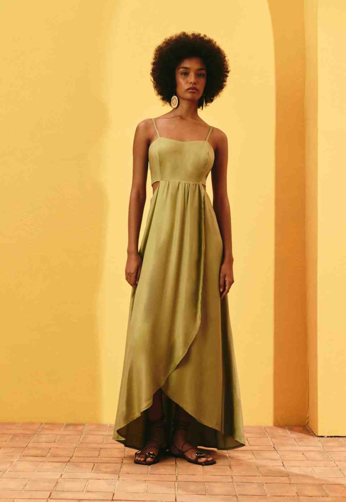 Vestido Longo Liso Transpasse Mullet 