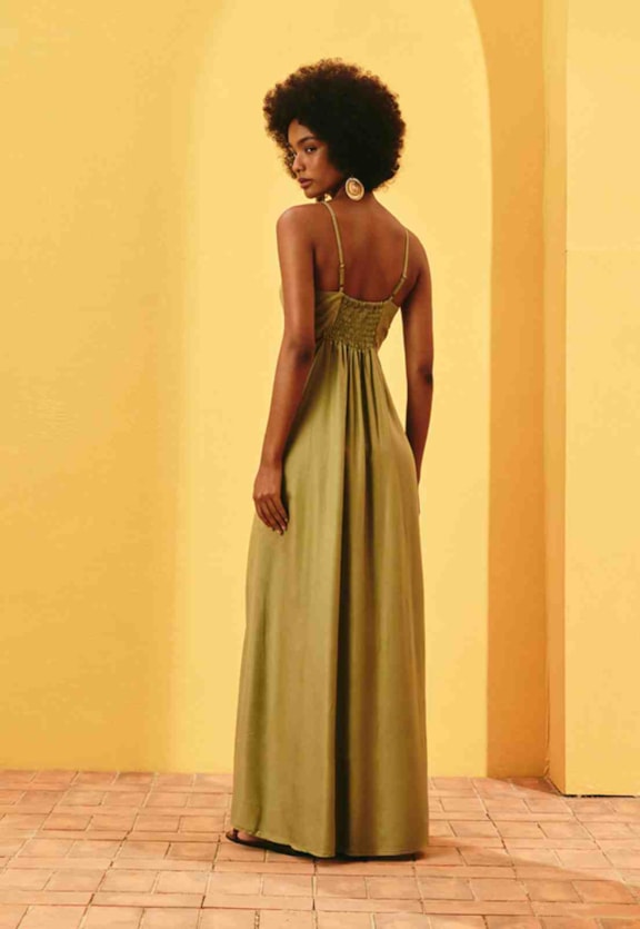 Vestido Longo Liso Transpasse Mullet  Vista Traseira