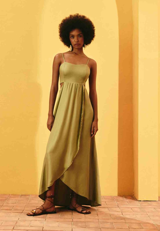 Vestido Longo Liso Transpasse Mullet 
