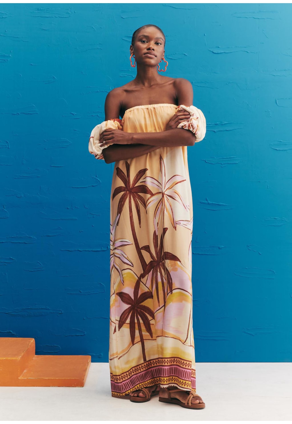 Vestido Longo Manga Balonê Estampado El Coquito