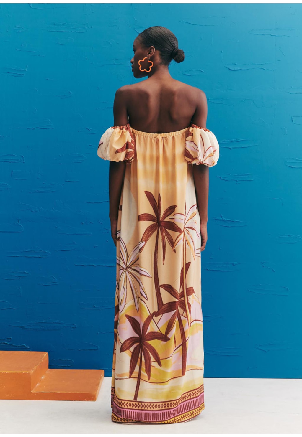 Vestido Longo Manga Balonê Estampado El Coquito