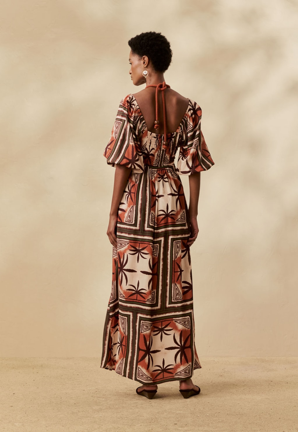 Vestido Longo Manga Bufante Estampado Bruma