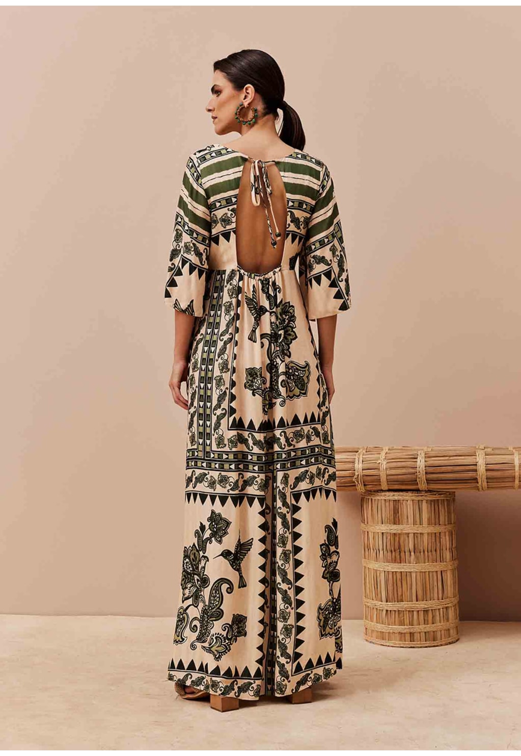 Vestido Longo Manga Kimono Estampado Bodegas