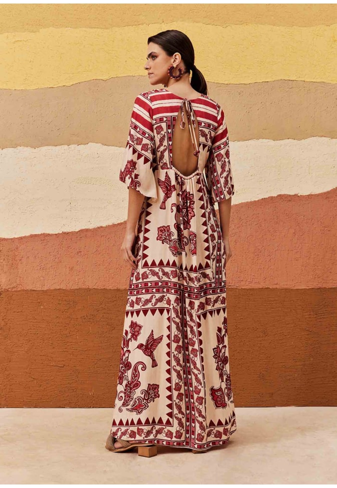 Vestido Longo Manga Kimono Estampado Bodegas