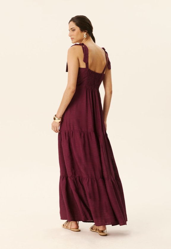 Vestido Longo Maria Amarração Ombro Vista Traseira