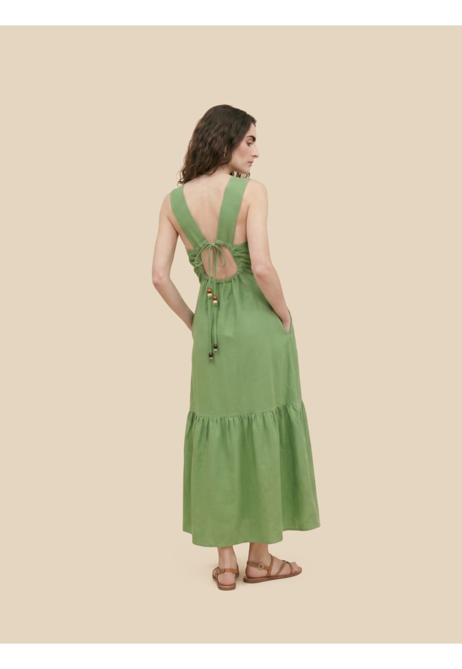 VESTIDO LONGO MARIA COM RECORTE LISO