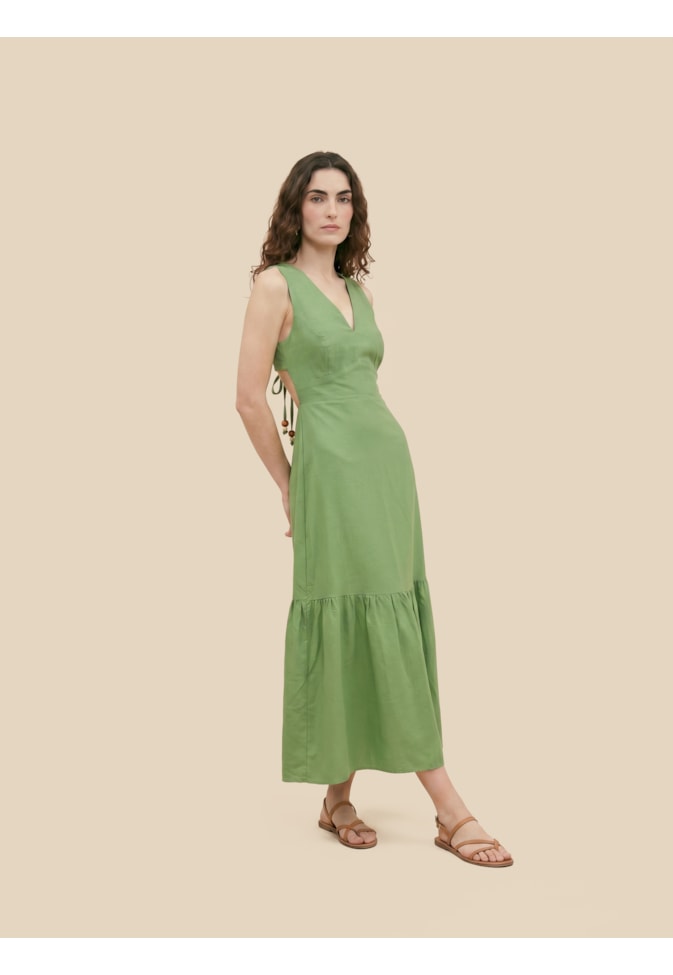 VESTIDO LONGO MARIA COM RECORTE LISO