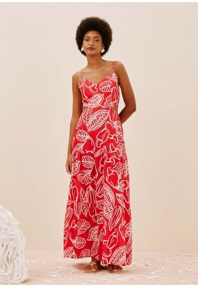 Vestido Longo Marias Estampado Frutos da Terra