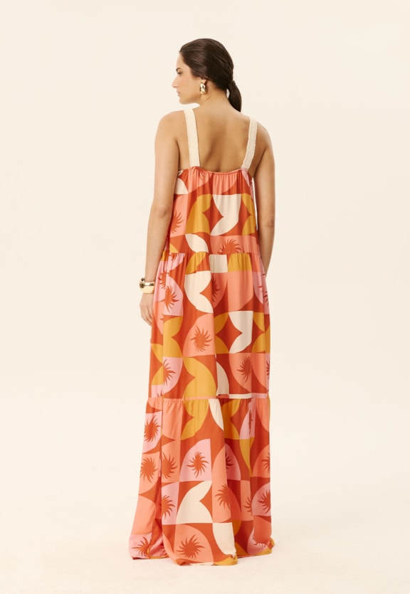 Vestido Longo Marias Estampado Jaçanã Vista Traseira