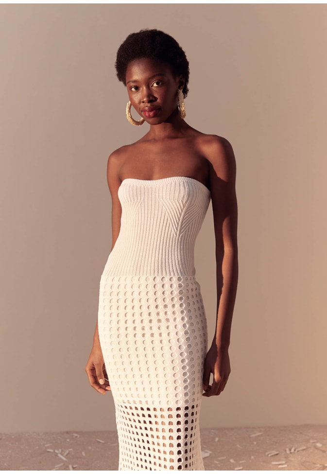 Vestido Longo Mix de Pontos Tricot