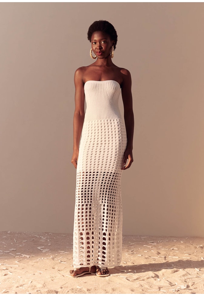Vestido Longo Mix de Pontos Tricot