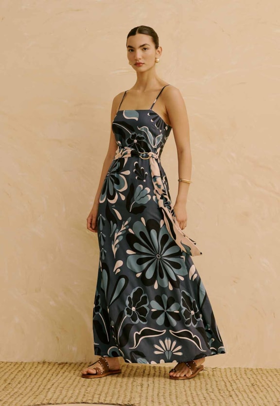 Vestido Longo Mix Estampado Cantuta Vista Frontal