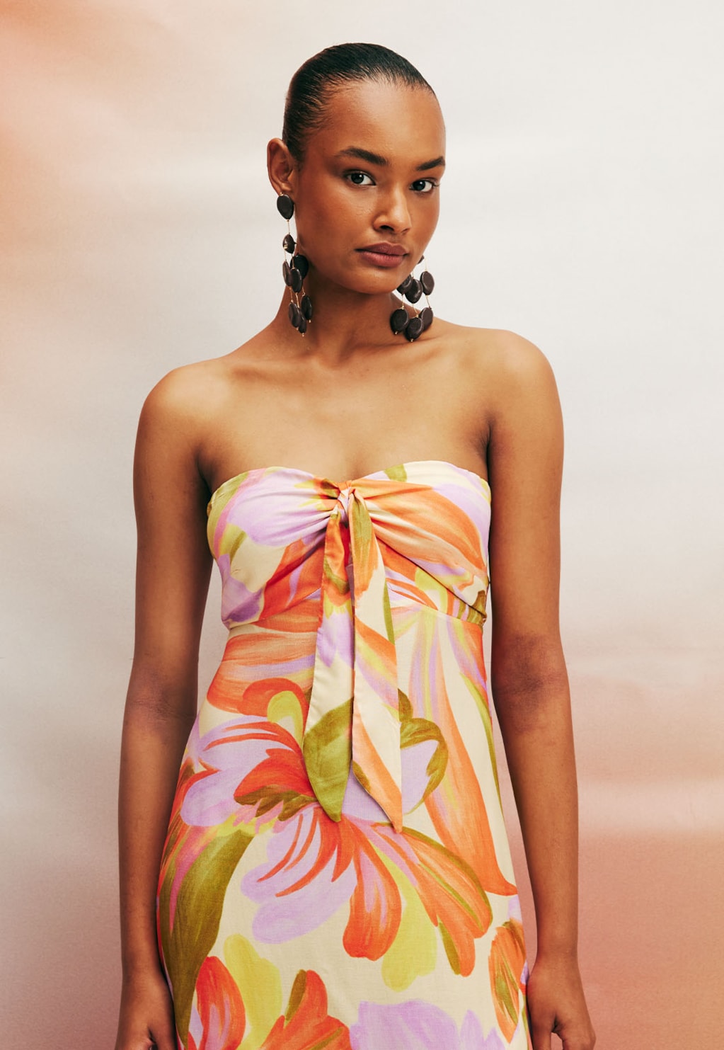 Vestido Longo Nó Busto Estampado Fulô