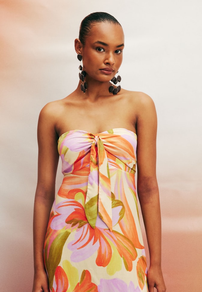 Vestido Longo Nó Busto Estampado Fulô