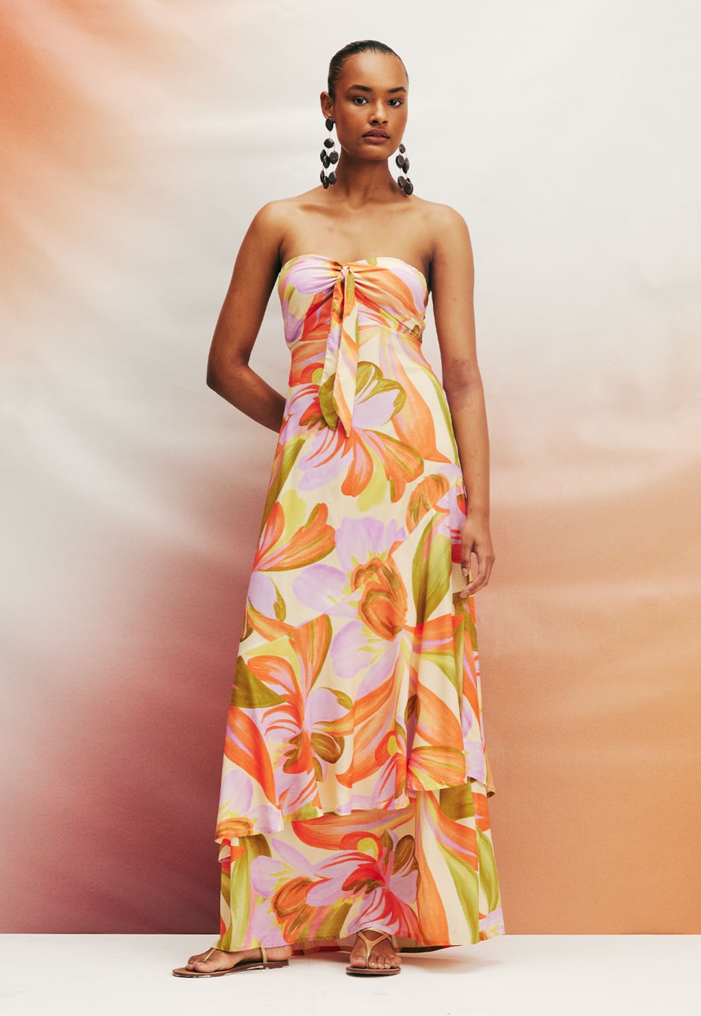 Vestido Longo Nó Busto Estampado Fulô