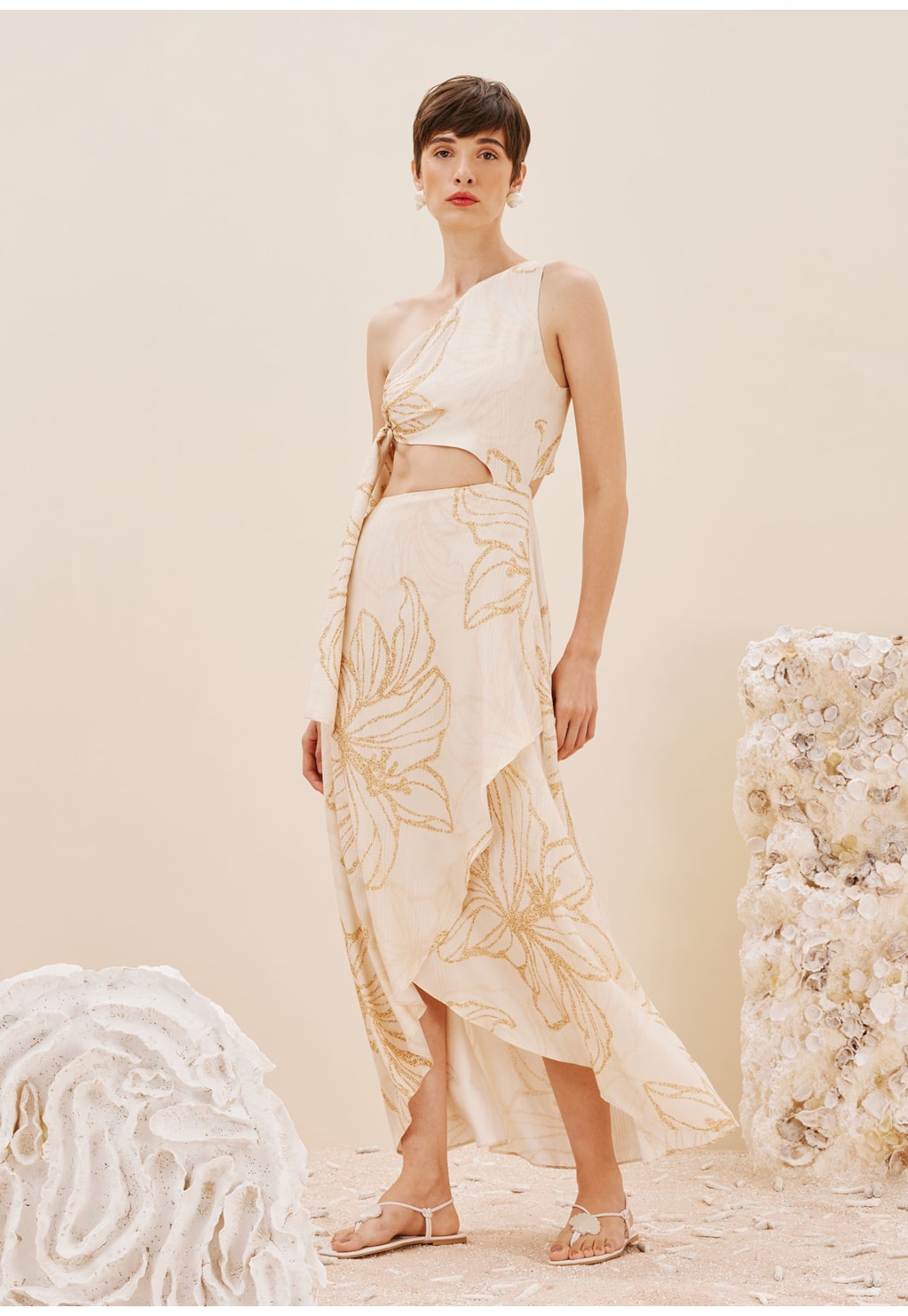 Vestido Longo Nó Lateral Estampado Flor do Sol