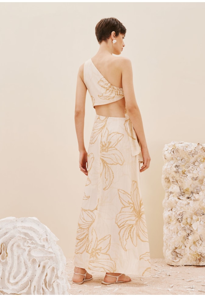 Vestido Longo Nó Lateral Estampado Flor do Sol