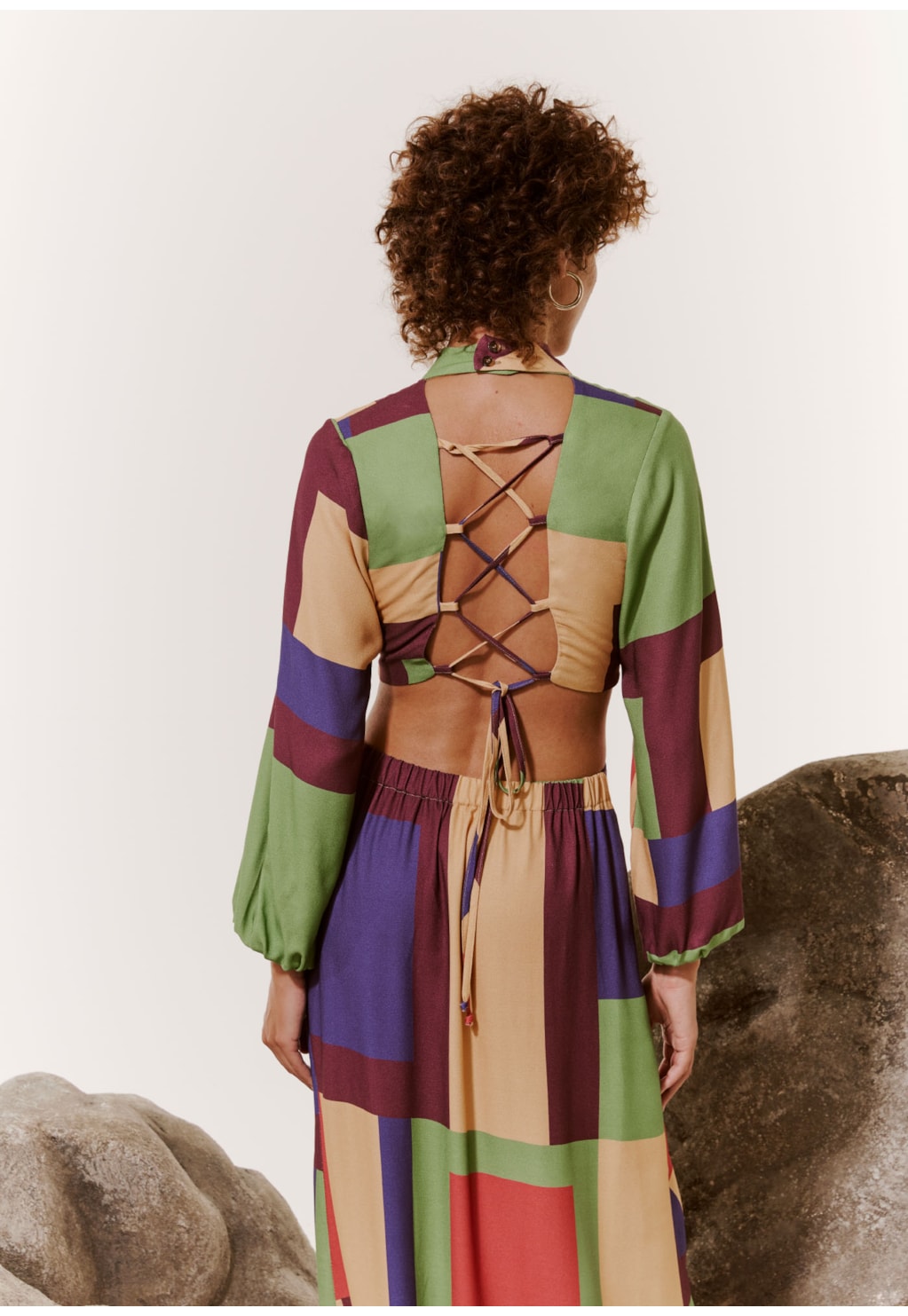 Vestido Longo Nó Vazado Estampado Chapadas