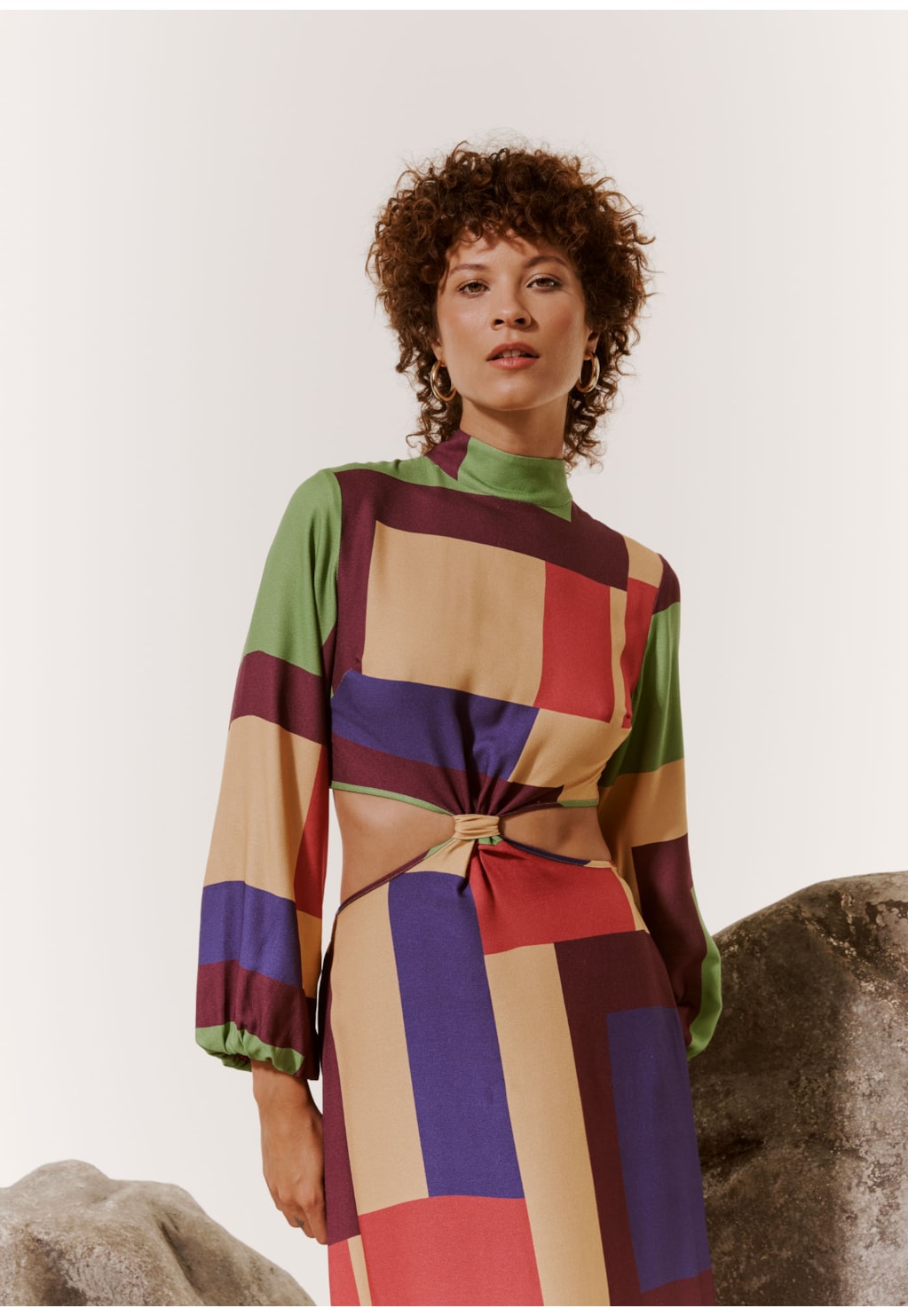 Vestido Longo Nó Vazado Estampado Chapadas