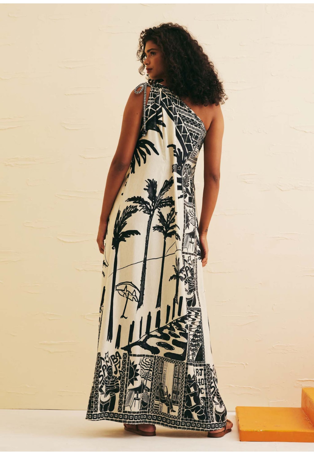 Vestido Longo Ombro Só Corda Estampado Rio