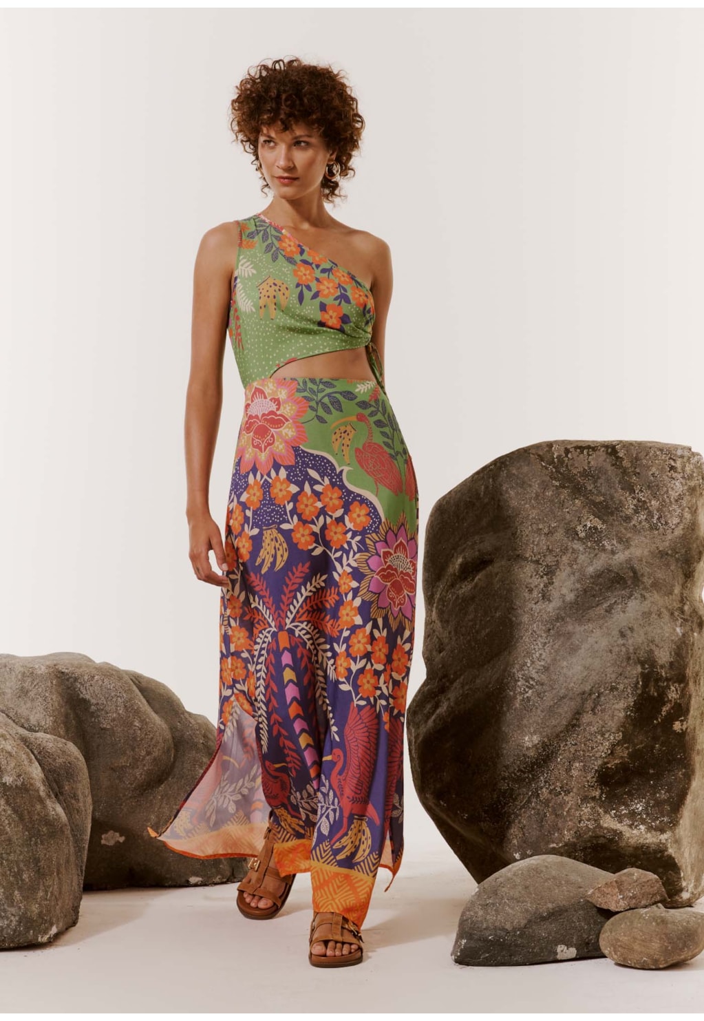 Vestido Longo Ombro Só Estampado Copaíba