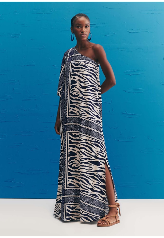 Vestido Longo Ombro Só Estampado Las Cebras