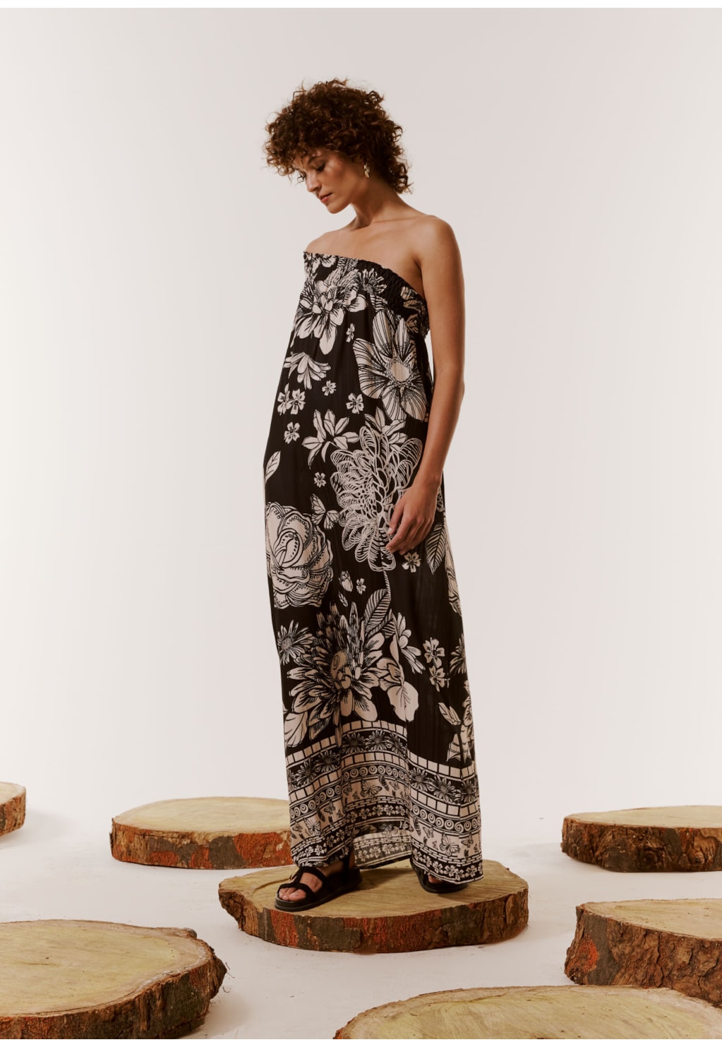 Vestido Longo Ombro Só Estampado Lastex Pradaria