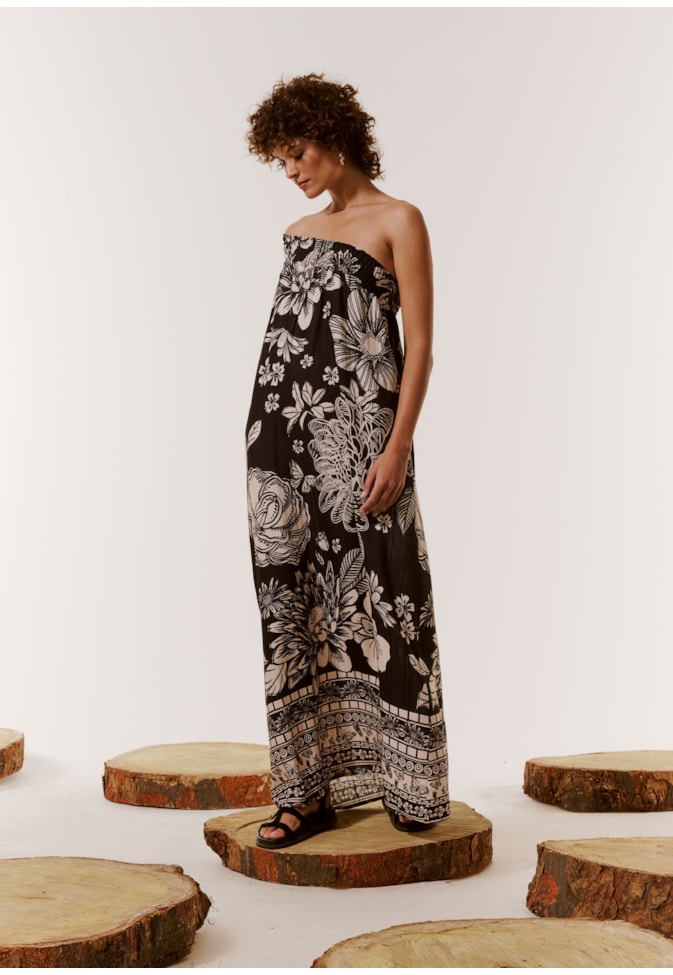 Vestido Longo Ombro Só Estampado Lastex Pradaria