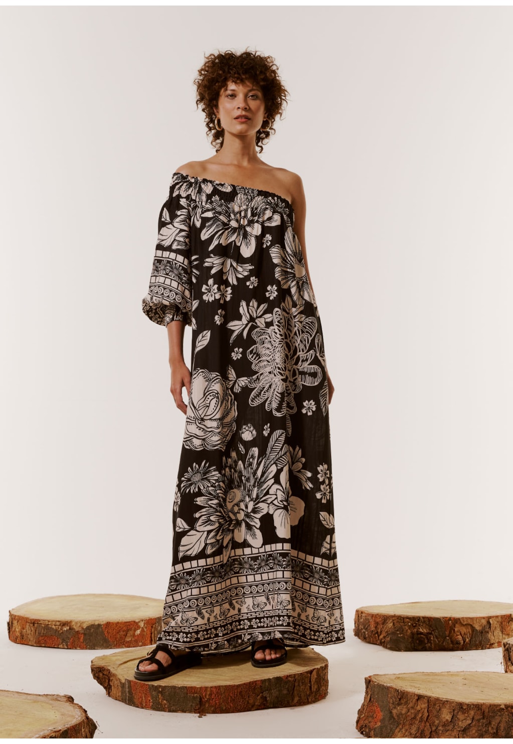 Vestido Longo Ombro Só Estampado Lastex Pradaria